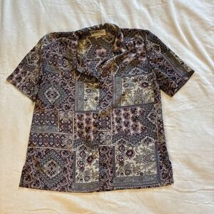 VTG Women's Shirt Medium Multicolored Button-Down Pattern Collar Boho Aloha